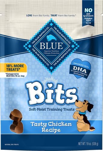 Blue Buffalo Bits Soft Dog Treats for Training, Made with Natural Ingredients & Enhanced with DHA, Chicken Recipe, 19-oz Bag (Pack of 4) - size: 19 Ounce (Pack of 4)