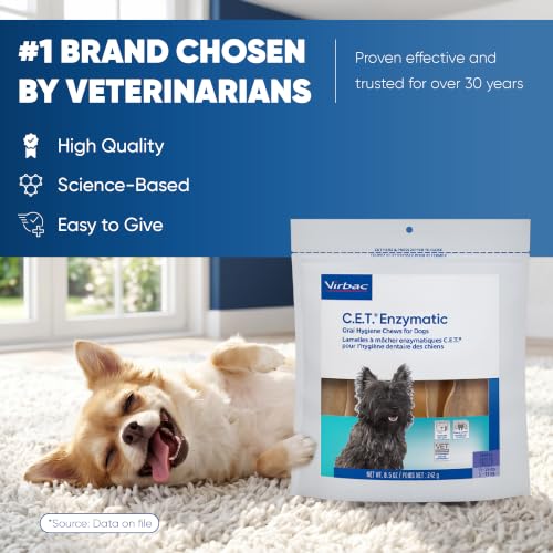 Virbac C.E.T. Enzymatic Oral Hygiene Chews for Dogs, Tartar Control, Small - size: Small 11-25lbs