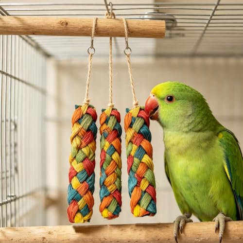 Natural Bird Toys Foraging Parrot Shredding Toys Corn Husk Chewing Toy for Cockatiel Lovebird Parakeet Budgie Small-Medium Birds (24 Pieces) Toys