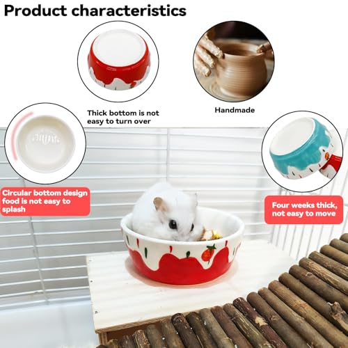 2 Pack Ceramic Guinea Pig Food Bowl Hamster Food Bowls for Gerbil Rat - color: Red + Blue