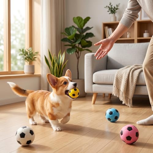 4 Pack 2 Inch Squeaky Dog Soccer Ball Toys, Soft Latex for Small Dogs - size: 4