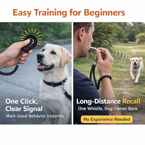 Puppy Starter Kit for New Dog Owners, 5-Piece Dog Starter Set with Reflective Leash, Clicker, Whistle, Collapsible Slow Feeder Bowl and Poop Bag Holder, Essentials for Daily Walks and Training