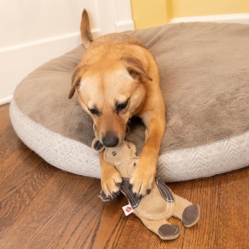 SPOT Dura-Fused Leather Barnyard Animals - Stuffed Dog Toy with Squeaker, Real Leather & Jute Fabric, for Light to Moderate Chewers, Great for Adult Dogs and Puppies - 11in, Assorted Styles, 1 Piece