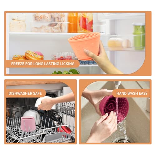 Dog Lick Bowl,Anxiety Relief Non-Slip Silicone Treat Bowl,Durable Anti-Choking Long-Lasting Enrichment Slow Feeder Licking Mat for Small Medium Large Breed,Freezable BPA Free Silicone Dishwasher Safe - color: Pink, size: S-M
