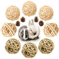 8 Pcs Small Animals Play Balls Rolling Activity Chew Toys Gnawing Treats for Rabbits Guinea Pigs Chinchilla Bunny Natural Balls, Pet Cage Entertainment Accessories (8 Pcs+ Pine Cone) - color: 8 Pcs+ Pine cone