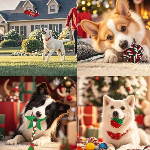 Christmas Dog Toys 15 Pack, Puppy Rubber Chew Toys with Rope Toys Set, Interactive Tough Christmas Gifts Box for Dogs, Training Playing Teething Busy Toys Bulk for Holiday Puppies Presents - color: Red