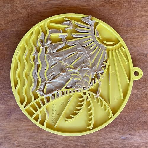 SodaPup Sun N Sea eMat – Durable Enrichment Feeder with Suction Cups Made in USA from Non-Toxic, Pet-Safe, Food Safe Rubber for Mental Stimulation, Avoiding Overfeeding, Calming, & More - color: Sun N Sea eMat Yellow