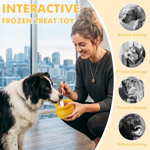 Treat Dispensing Dog Toy, Long-Lasting Interactive Puzzle Toys for Dogs, Stuffable Dog Enrichment Frozen Lick Treat Toy for Boredom, BPA Free Silicone Fetch Catch Chew Toy (Orange,M) - color: Orange, size: M