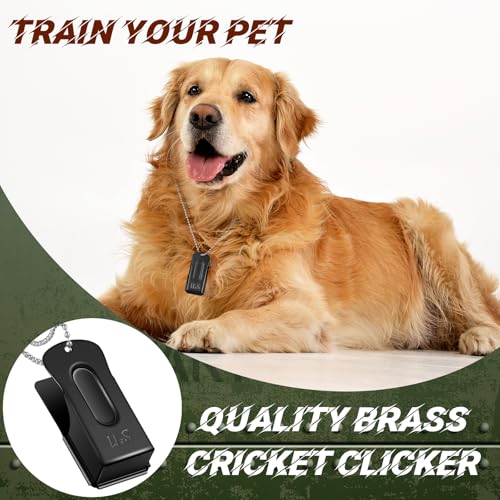 Jenaai 3 Pieces Brass Dog Training Clicker with Chain for Dogs Cats, Black - color: Black