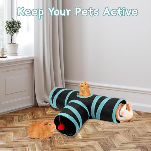 Rypet Guinea Pig Tunnel Hideout 3-Way Collapsible Pet Tubes, Blue Black - color: Blue Black