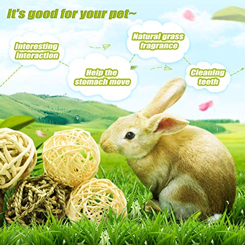 8 Pcs Small Animals Play Balls Rolling Activity Chew Toys Gnawing Treats for Rabbits Guinea Pigs Chinchilla Bunny Natural Balls, Pet Cage Entertainment Accessories (8 Pcs+ Pine Cone) - color: 8 Pcs+ Pine cone
