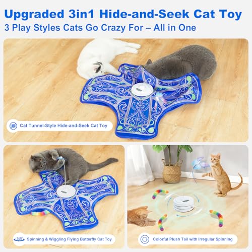 Interactive Cat Toys for Indoor Cats,Automatic Kitten Tunnel Toy - color: Blue Cover Cloth Toy