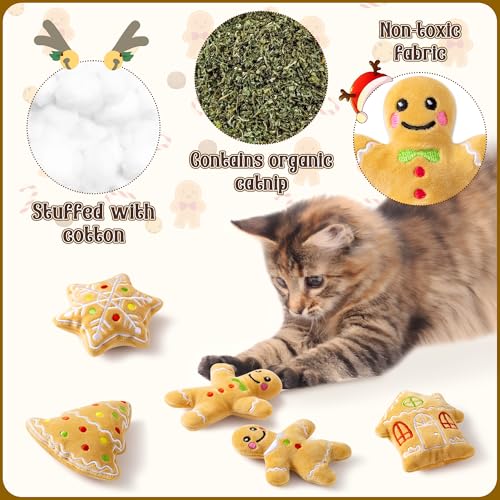 MALLMALL6 Catnip Toys for Cat - 5Pcs Christmas Gingerbread Catmint Interactive Cat Toy for Indoor Cats, Soft Plush Cat Supplies, Kitten Teething Chew Kick Toy Set, Pet Xmas Gifts for Cat Lover - style: Christmas Gingerbread