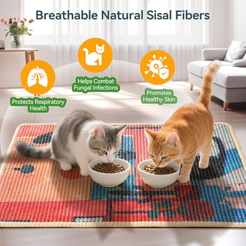 Sisal Cat Scratcher Mat Cat Scratching Pad with Adhesive Tape 23.6x15.7'' - color: PinkRomance