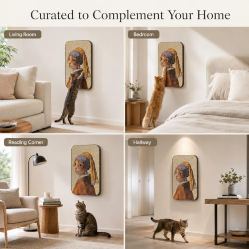 Cat Wall Scratcher, Art Cat Scratching Board for Indoor Cats - color: Cat with Pearl Earring
