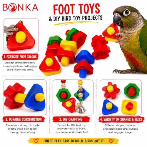 Bonka Bird Toys 3505 Pk6 Huge Nuts and Bolts Colorful Enticing Large Screw Interactive Foot Beak Throw Parrot Cockatoo Amazon African Grey Macaw Hyacinth