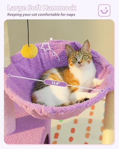 MUTTROS Purple Flower Cat Tree for Small Indoor Cats w/Large Metal Frame Hammock, 35" Cute Cat Tower with Sisal Scratching Posts, Cozy Condo with Cloud White Bed for Kittens - color: Purple, size: 35" Upgraded Flower Cat Tree