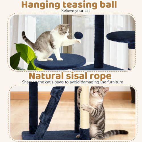 BestOffice 54" Cat Tree with Toy, Multi-Level Cat Tower Indoor Navy Blue - color: Navy Blue, size: 54 Inch