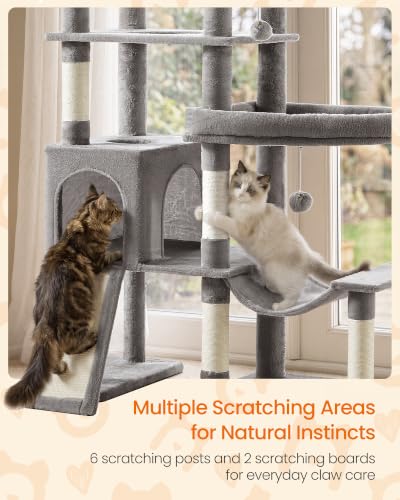 Feandrea Large Cat Tree, 79.5" Tall Sturdy Cat Tower for Indoor, Dove Gray - color: Dove Gray, size: 41.3"L x 17.7"W x 79.5"H
