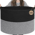 INDRESSME 115L Extra Large Woven Rope Blanket Basket Living Room Black Grey - color: Black & Grey, size: 23.6"D x 15.7"H
