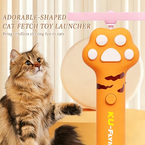 Cat Toy Disc Launcher,Rechargeable Interactive Cat Fetch Toy with 10 Discs - color: Orange