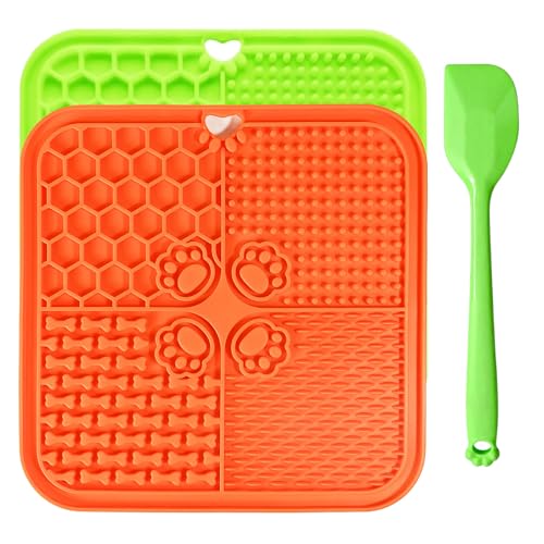Lick Mat for Dogs, Slow Feeder with Suction Cups for Dog Anxiety Relief - color: Green & Orange