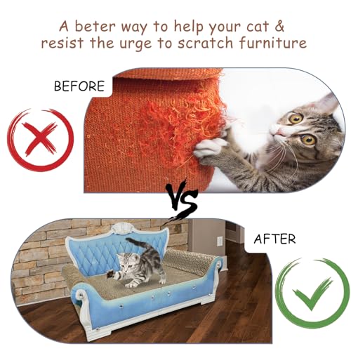 Luxury Cardboard Cat Scratcher Sofa Bed, Couch Shaped Scratching Board, Scratch Lounge with Catnip Toy, Cat Scratcher for Indoor Cats Large Blue 25.4"x12" - color: Blue Sofa