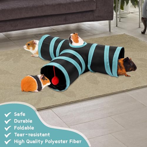 Rypet Guinea Pig Tunnel Hideout 3-Way Collapsible Pet Tubes, Blue Black - color: Blue Black