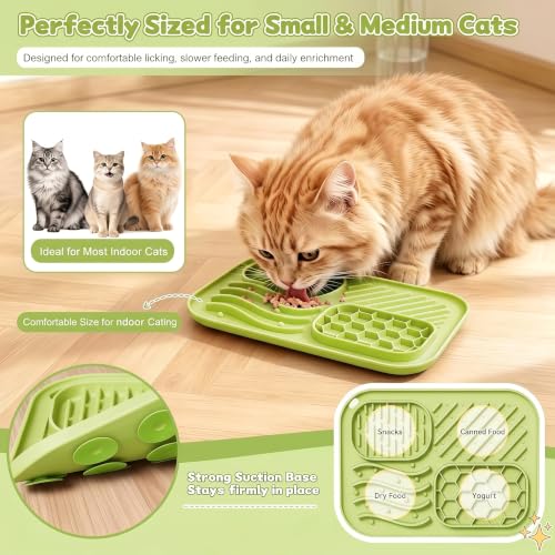 AZY Cat Lick Mat, Slow Feeder Mat, Wet Food Spoon, Treat Dispenser, 5PCS - color: green