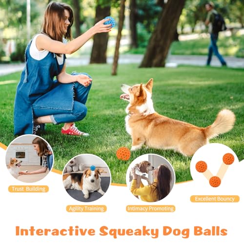 HIPPIH Indestructible Squeaky Dog Toys, Interactive Dog Balls 2 Pack - color: Blue+Orange, size: 3.15inch+3.15inch