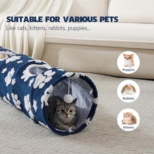 Straight Cat Tunnel for Indoor Cats 47"x12", Blue Paw - color: Blue Paw, size: Straight