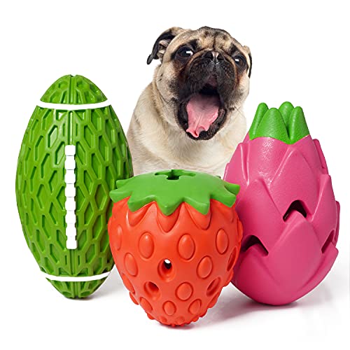 MewaJump Dog Chew Toys for Aggressive Chewers Rubber Squeaky Dog Toy 3 Pack - color: colorful fruit set