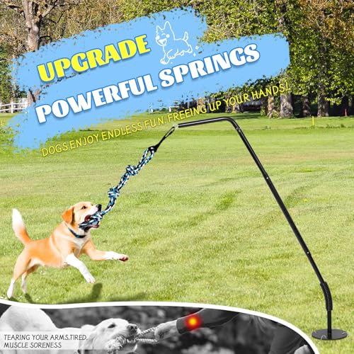 Tether Outdoor Dog Tug Toy for Small Dogs, 360° Rotating,3 Ropes & 4 Stakes