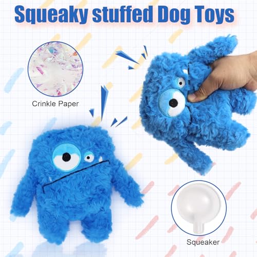 Monster Stuffed Squeaky Dog Toy, Crinkle Dog Plush Toy, Blue - color: Blue