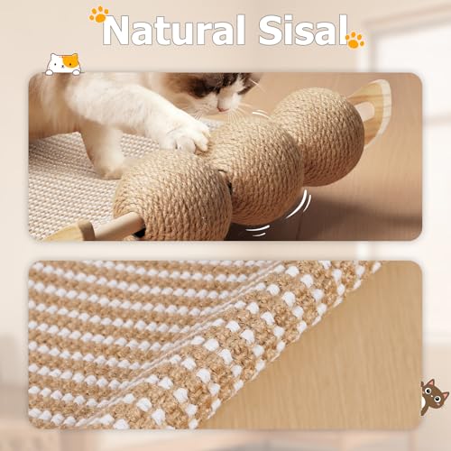 3 in 1 Sisal Cat Scratcher Bed, Solid Pine Cat Scratcher with Balls,Natural - color: Natural, size: Extra Large