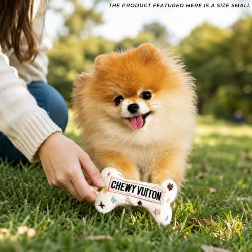Haute Diggity Dog Chewy Vuiton Bone Plush Dog Toy, Designer Parody Toy - color: White Bone, size: Small