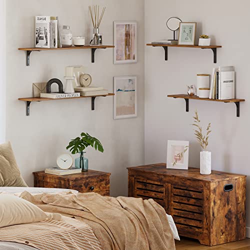 DINZI LVJ Long Wall Shelves, 23.6Inch Wooden Wall Mounted Shelves, Set of 2 - color: Rustic Brown, size: 23.6 Inch