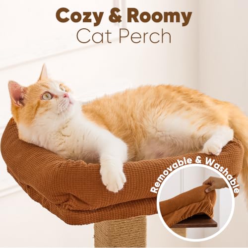 FUKUMARU Retro-Modern Cat Tree, 4 in 1 Large Cat Tower with Hammock & Condo