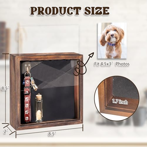 8.6'' Pet Memorial Shadow Box for Cats, Cat Memorial Picture Frame Loss Pet Sympathy Gift Animal Remembrance Keepsake with Collar Holder Paw Print Kit Fur Jar for Tabletop Wall Hanging Customized-Cat