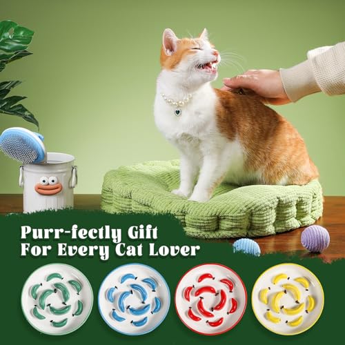 Ceramic Slow Feeder Cat Bowl, 6.3'' Wide Whisker Friendly Cat Puzzle Feeder - color: Bright Yellow, size: 1.2"H Standard