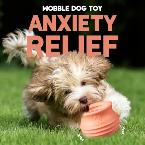 Dog Enrichment Treat Toy, Long-Lasting Wobbly Interactive Freeze Lick Toys for Dogs, Stuffable Puzzle Feeder Toy for Boredom, Silicone Treat Dispensing Chew Toy (Pastel Orange,L) - color: Pastel Orange, size: L
