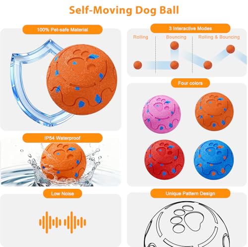 Interactive Dog Ball Toy, Automatic Moving & Rolling Dog Toy with 3 Modes, Motion Activated Smart Dog Toy Ball for M/L Dogs, USB Rechargeable, E-TPU Chew Resistant Pet Toy for Indoor & Outdoor Dogs