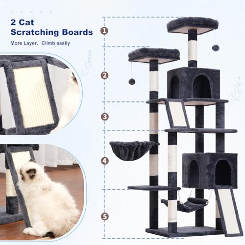 Gitelsnour Cat Tree, 71'' Tower for Large Cat with Scratching Post, GCT032G - color: Smoky gray, size: 71 inches