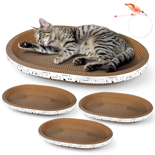 3Pack Extra Large Versatile Cardboard cat Scratcher & Lounger bed, High-Density cat Scratch Pads for Indoor Cats Grinding Claws, Ergonomical curved Cat Scratching Board, Couch Protector from Cat Claws - size: 3-Pack - Extra Large