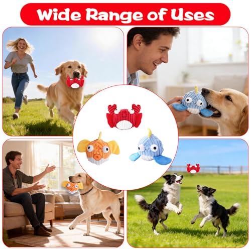 Squeak Dog Toys for Aggressive Chewers, No Stuffing Squeak Dog Chew Toys for Aggressive Chewers, Interactive Dog Toy Ball with Crinkle Paper for Medium Dogs, Large & Small Breeds (F-Whale+Fish) - color: F-Whale+Fish