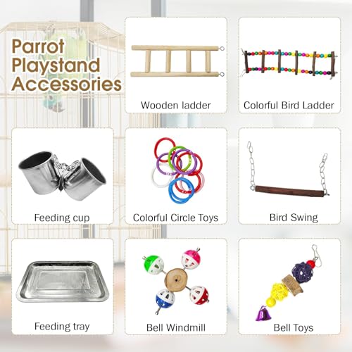 PINVNBY Natural Wood Bird Playground Parrot Perch Stand Lovebird Gym - size: Two Floors With Wooden Bridge