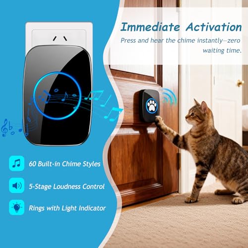 Edge Touch Dog Bell – Blk Wireless Dog Door Bell (1 Bell & 1 Chime) - color: 1 Bell & 1 Receiver