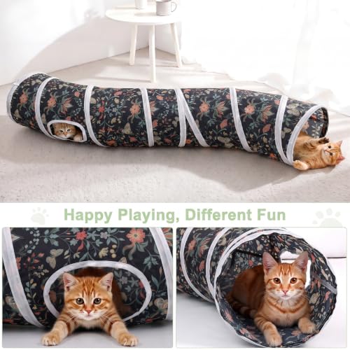 Glittme S-Shape Cat Tunnel, Foldable Cat Tunnels for Indoor Cats - color: Black Floral Butterfly