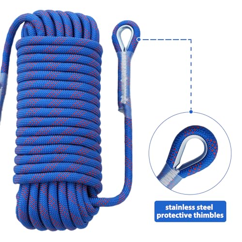 Static Climbing Rope - 12mm High Strength Arborist Rope 65FT for Outdoor Rappelling, Swing, Rigging, Tree Work, Camping - Blue - color: Blue, size: 65FT
