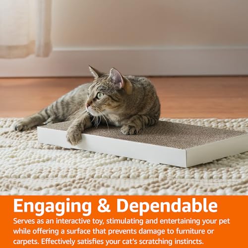 Amazon Basics Corrugated Cardboard Cat Scratcher, Scratching Board, Reversible, 17.4" x 10", White, 4-Pack